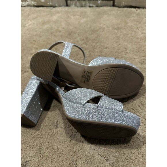 Women's High Heel Chunky Sparkle Heeled Sandals Platform Heels Ankle Strap Sz 10 - Picture 4 of 5